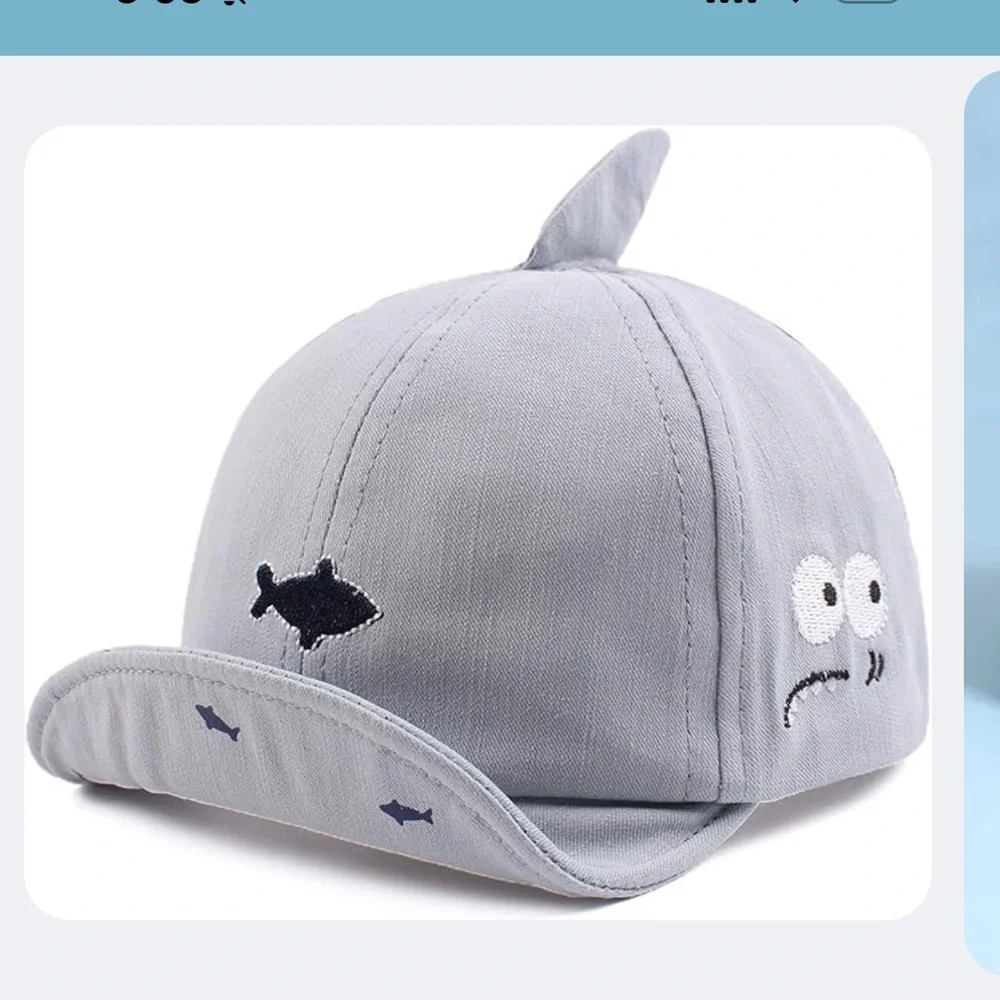 Grey Shark Cap with Fish Embroidery